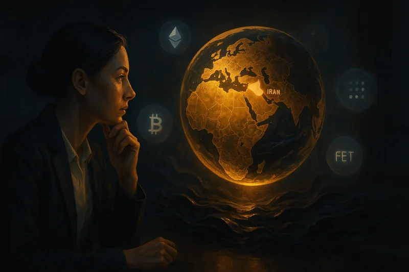 Woman strategist studies glowing fragmented globe with digital asset orbs orbiting
