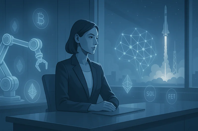 Analyst with holographic AI and rocket launch symbolizing sector rotation