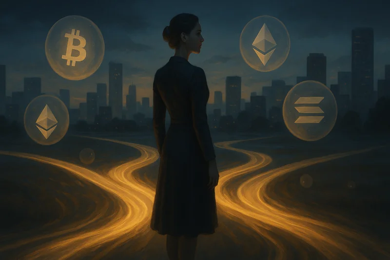 Illustration of a figure at crossroads symbolizing asset rotation and credit pressure