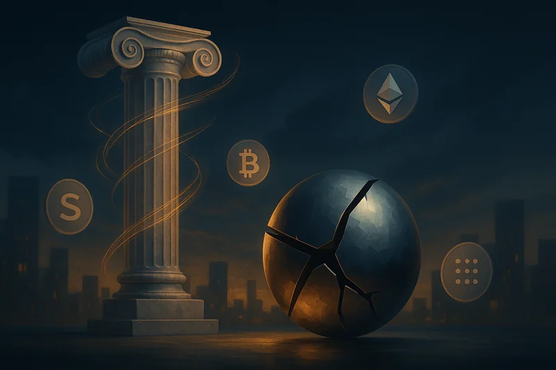 Abstract illustration showing real estate rates tension with sector arbitrage and crypto tokens
